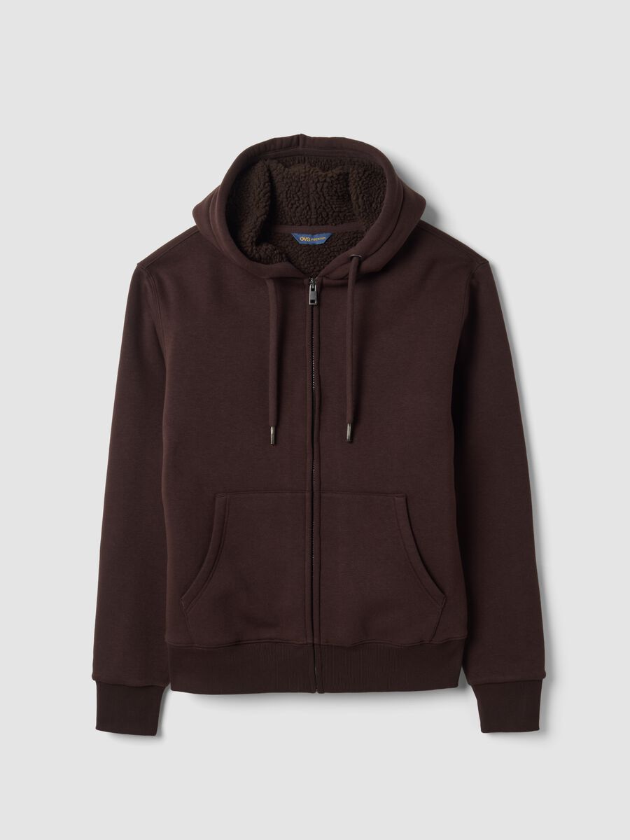 Brown cotton-blend fleece hoodie, regular fit_0