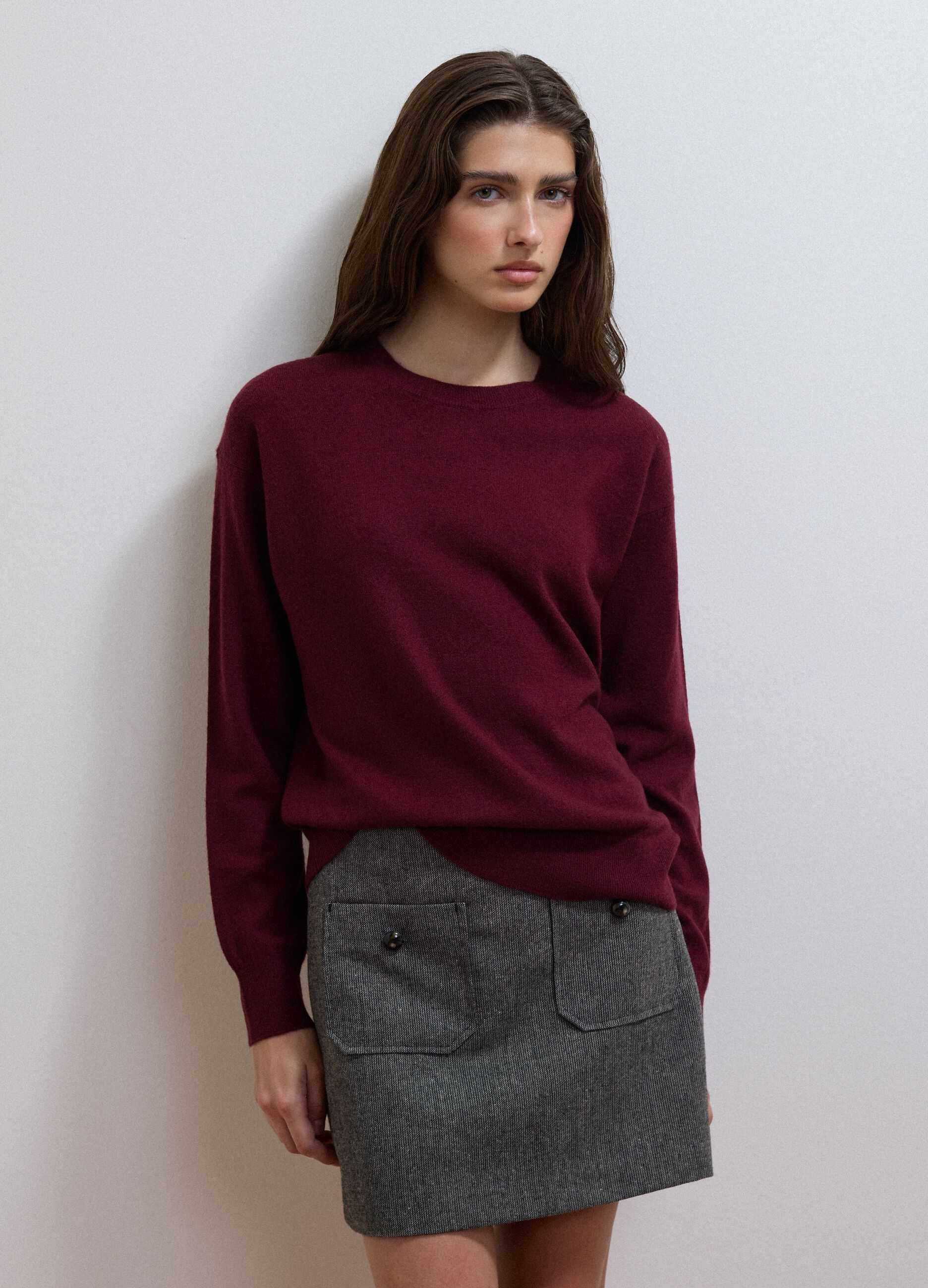 Purple pure wool crew-neck jumper in an oversized fit