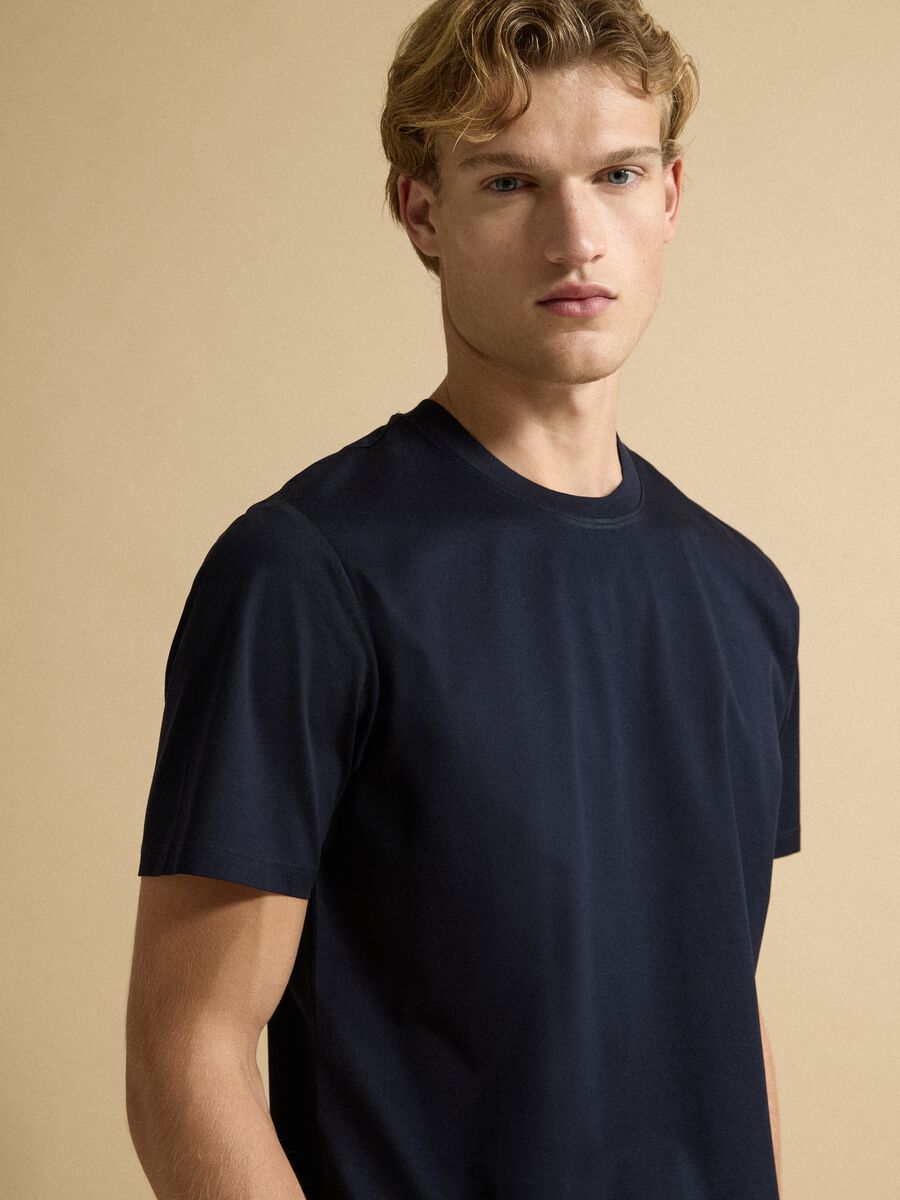 Blue pure cotton jersey T-shirt with crew neck, relaxed fit_1