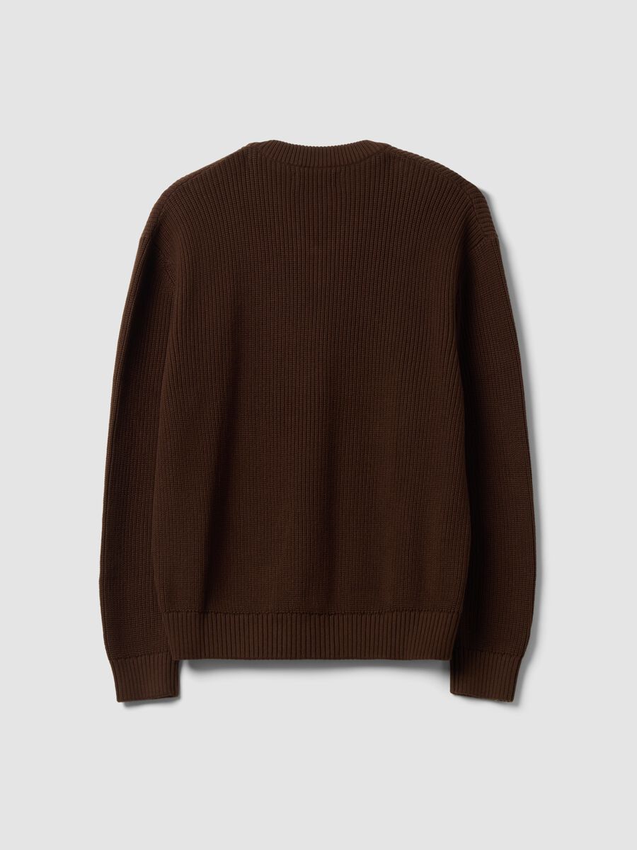 Brown pure cotton jumper with deep V-neck, regular fit_6