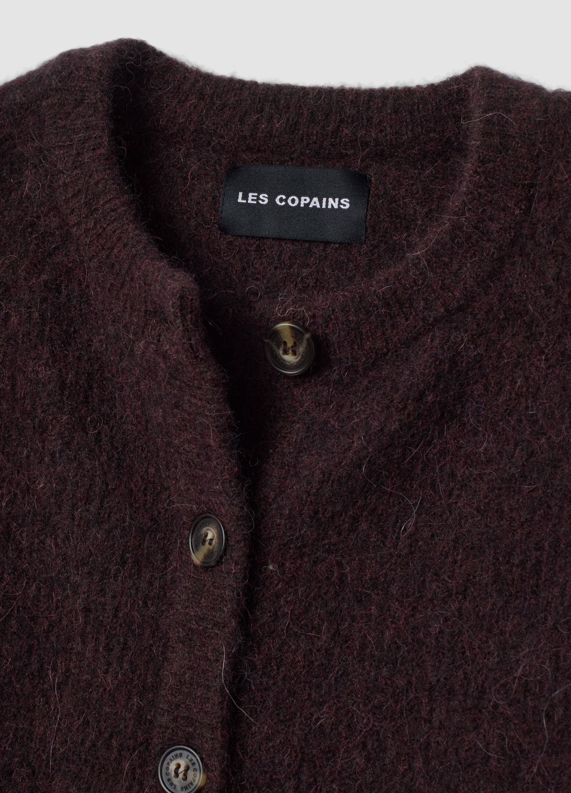 Purple alpaca-blend stretch wool crew-neck cardigan
