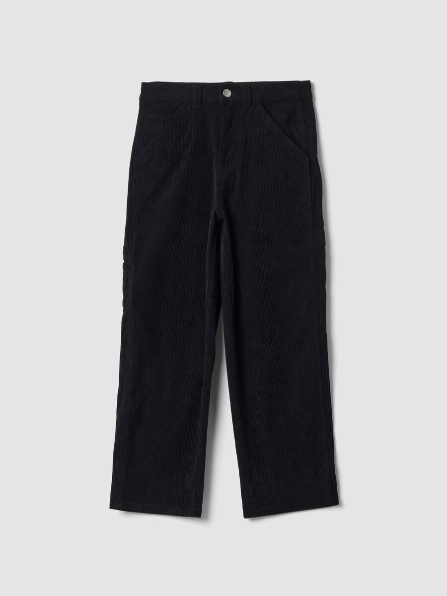 Black corduroy overfit carpenter trousers_0