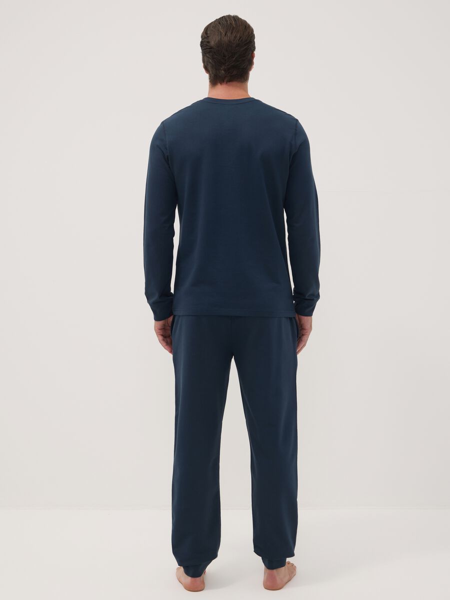 Blue pure cotton pyjamas with Henley neckline_3