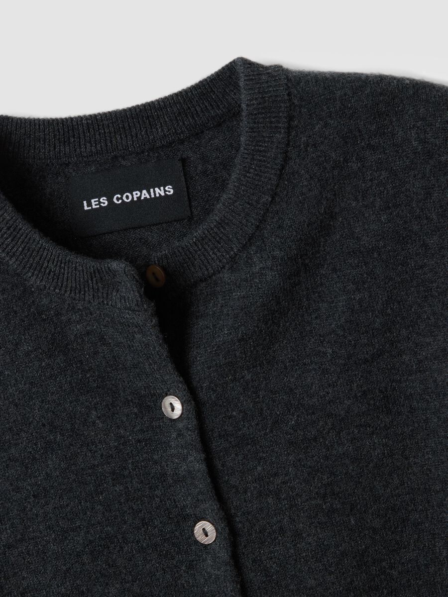 Grey pure wool crew-neck cardigan with buttons, regular fit_5