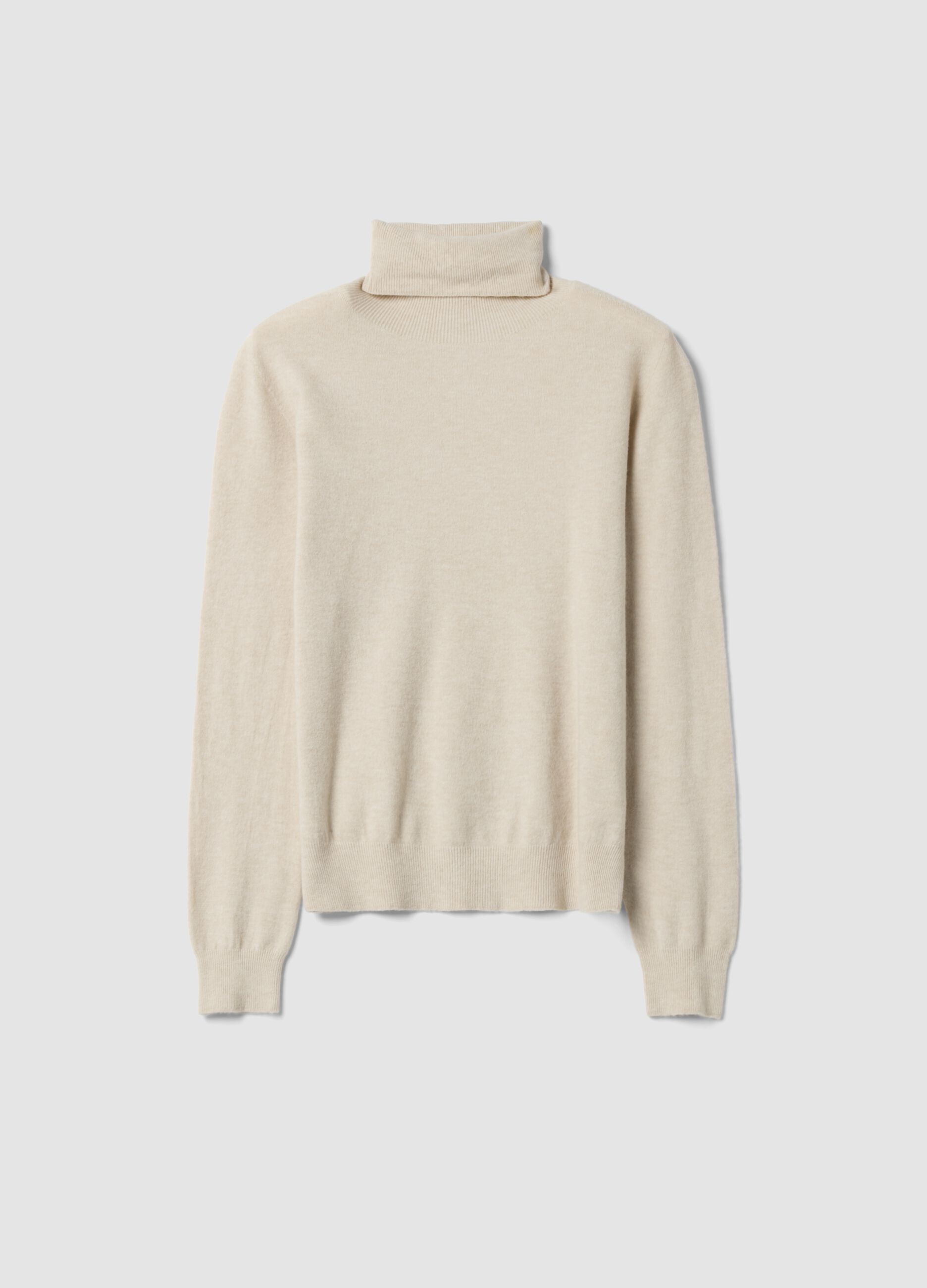 Beige high-neck jumper in viscose and wool blend, regular fit