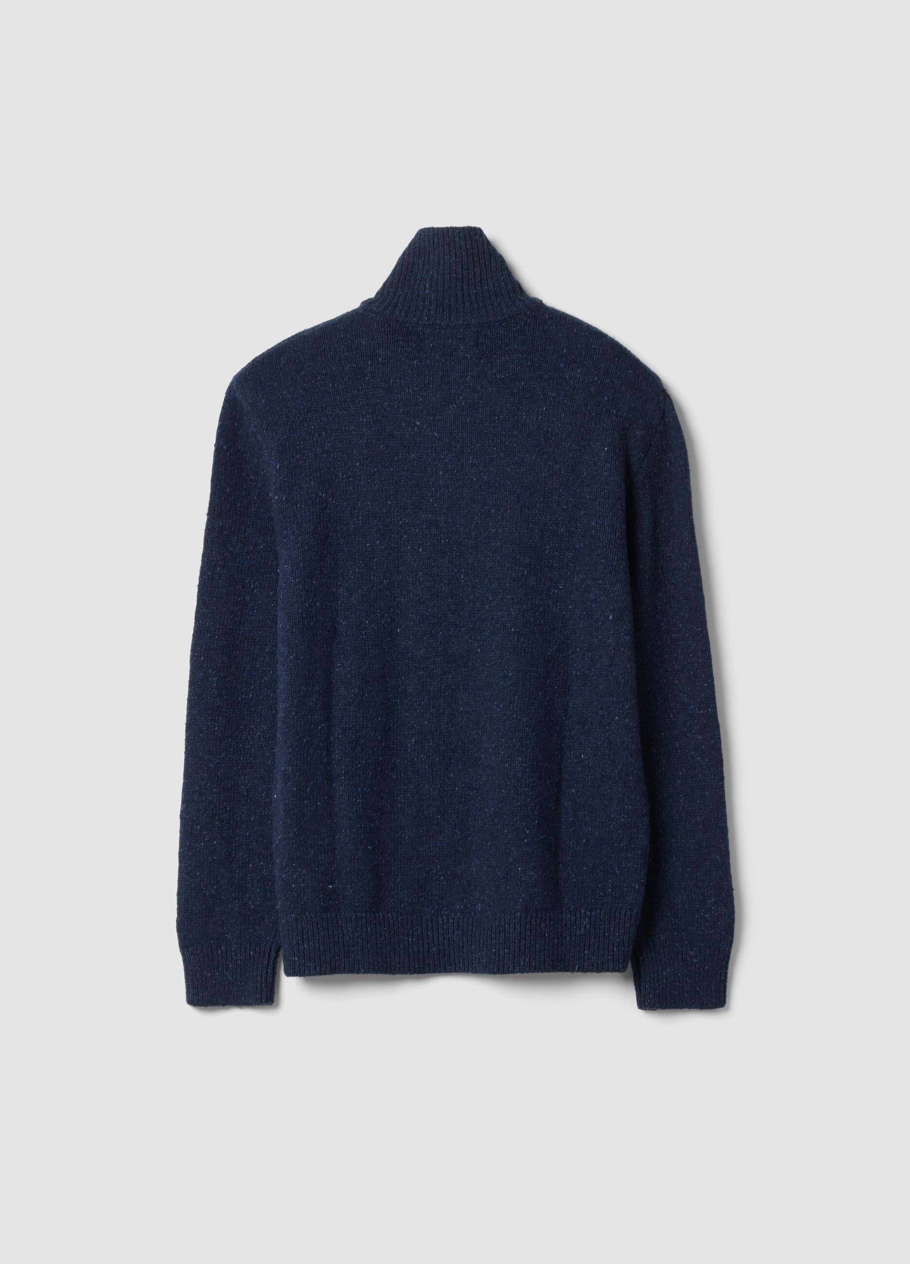 Blue half-zip cotton-wool blend jumper