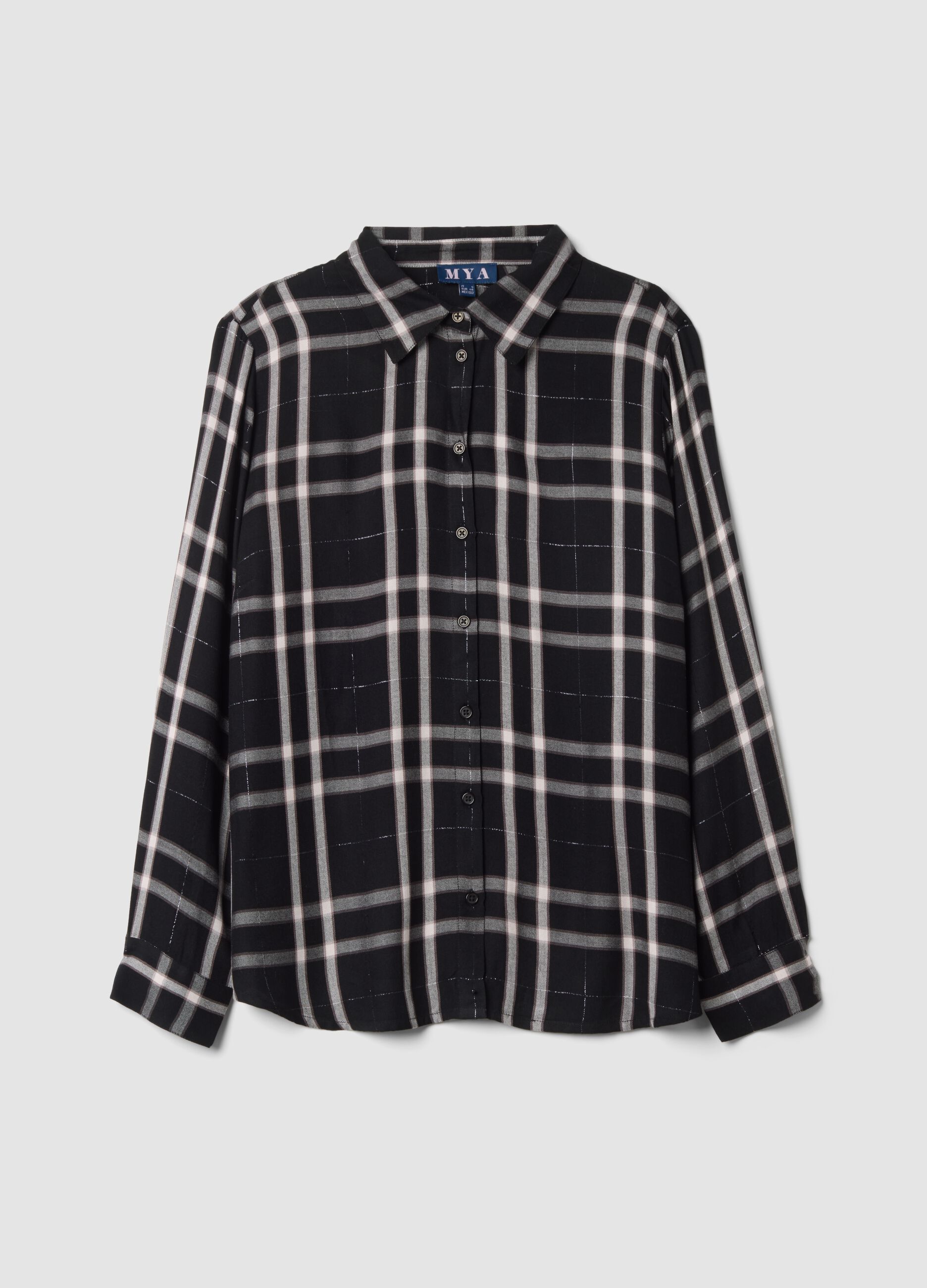 Camicia nera a quadri in misto viscosa
