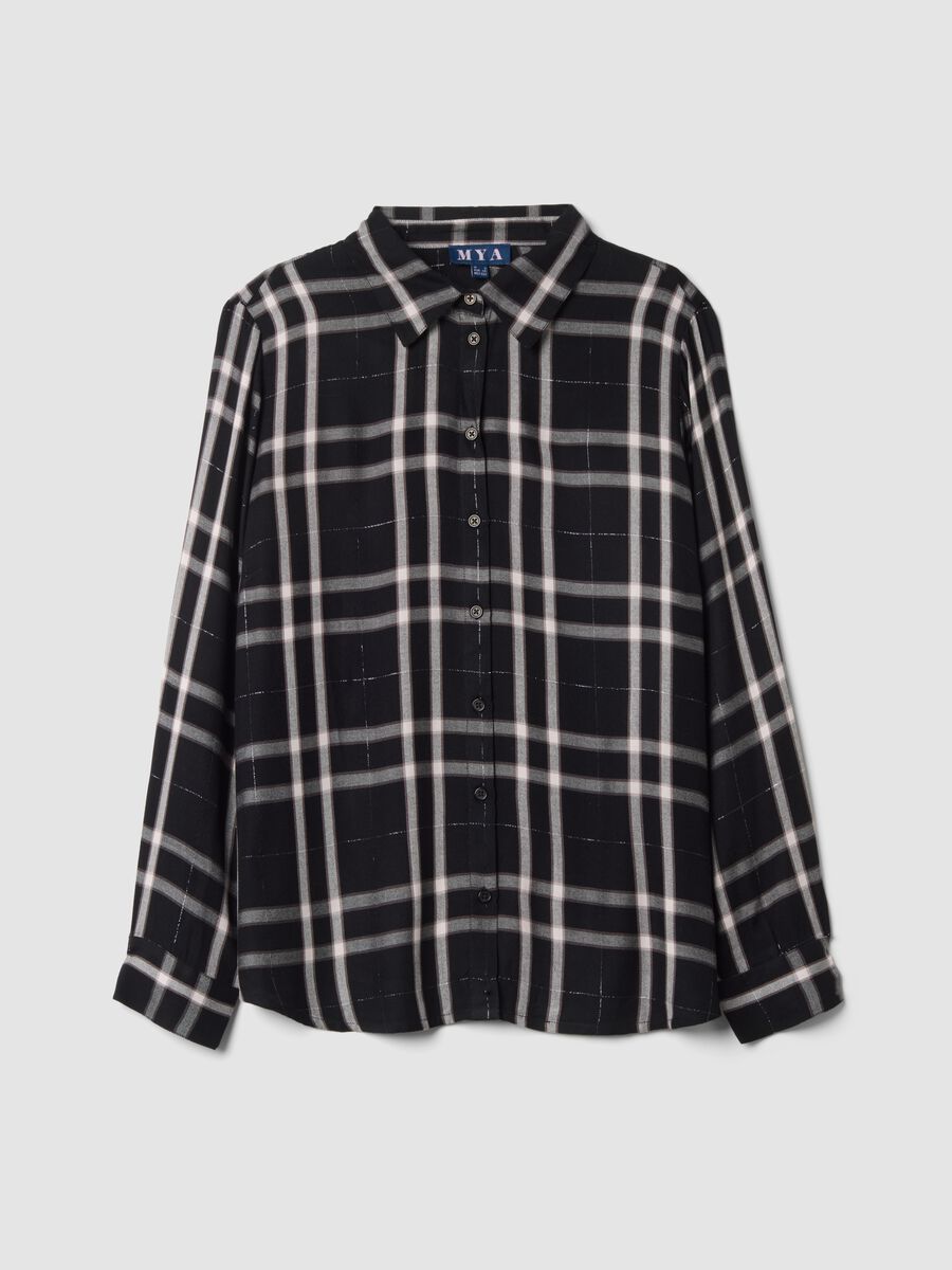 Black checked viscose-blend shirt_0