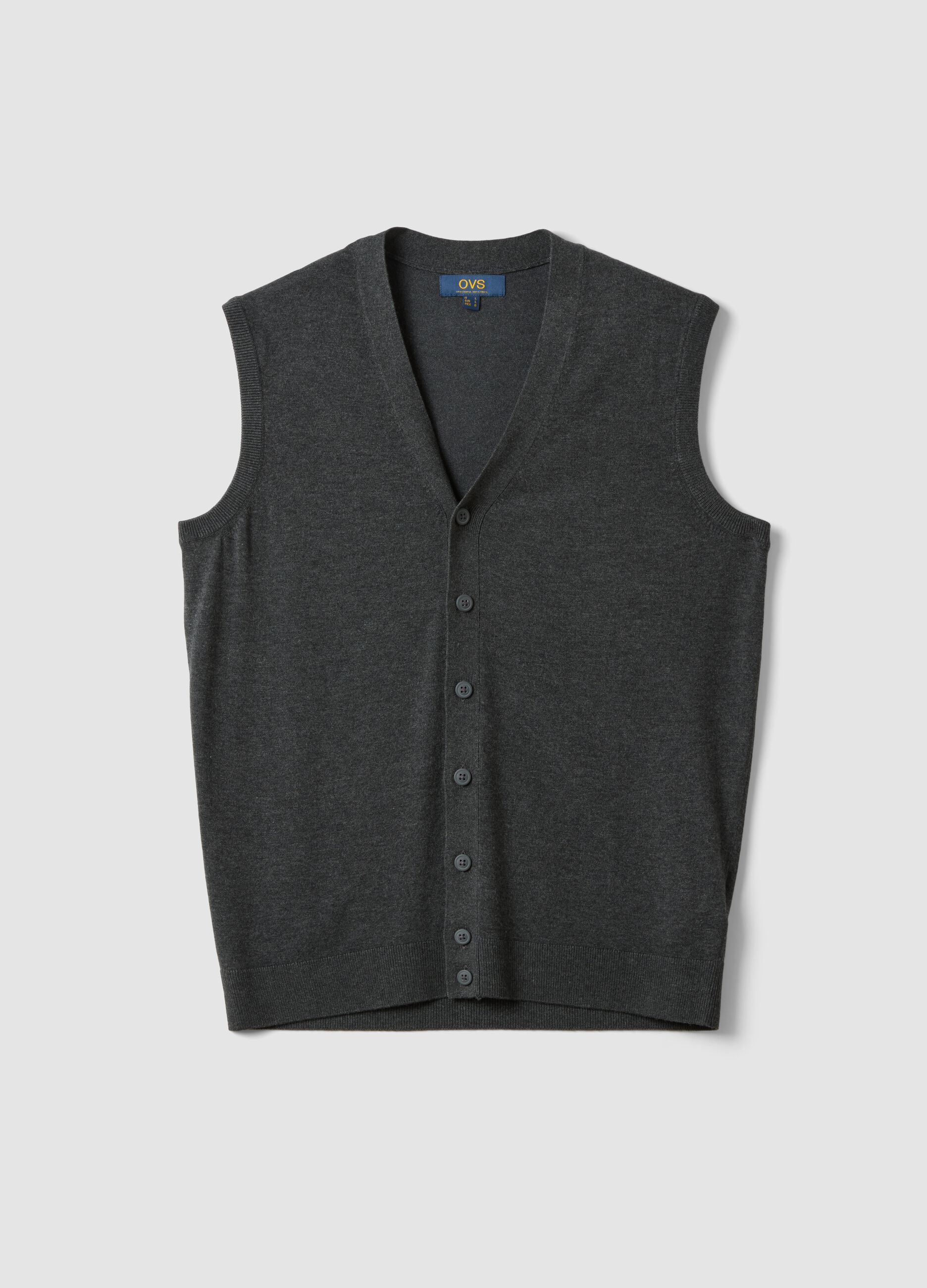 Grey viscose-blend waistcoat with deep V-neck, regular fit