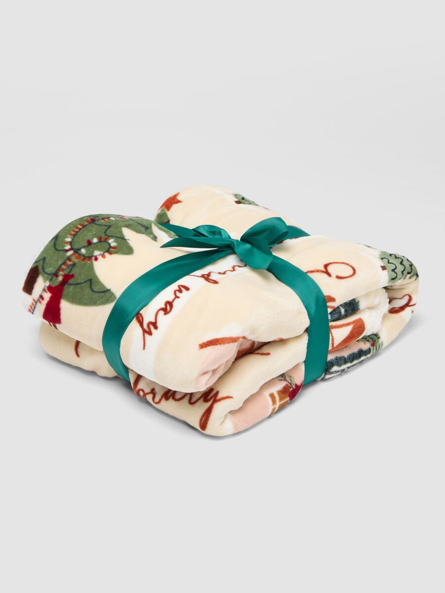 Coperta rosa e bianco con stampa natalizia_0