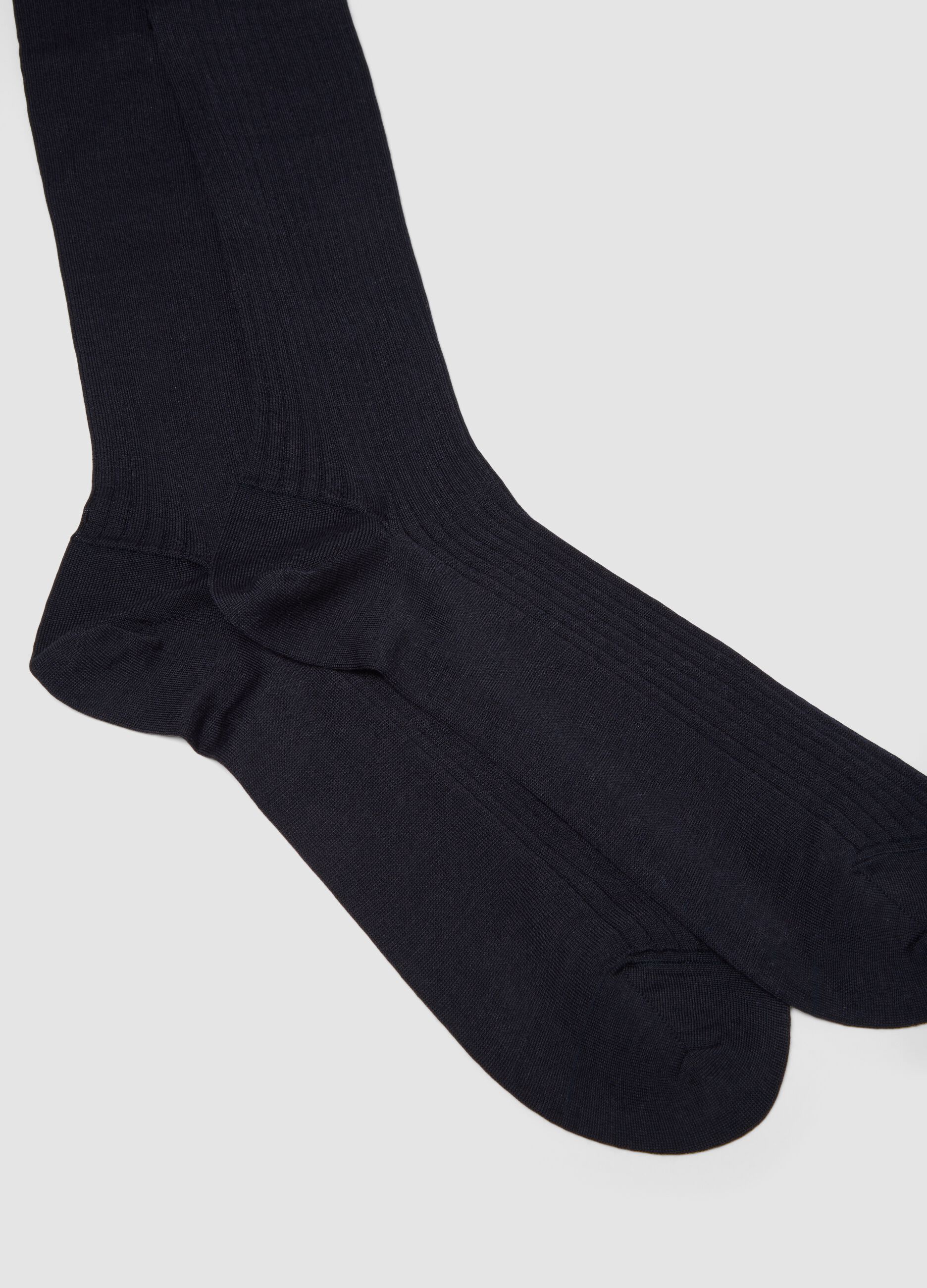 Calze lunghe blu navy in misto lana a coste