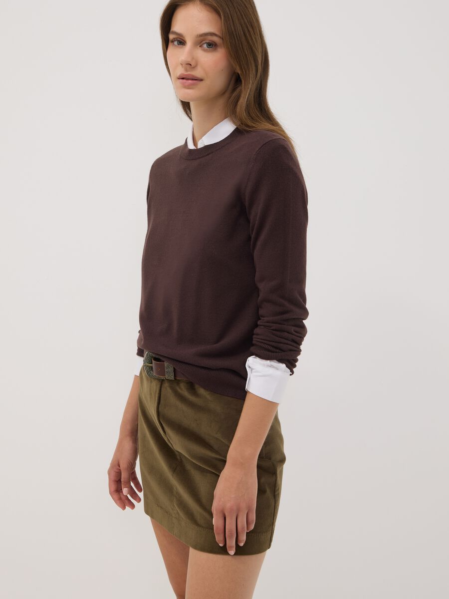 Brown crew-neck long-sleeve regular-fit top_0