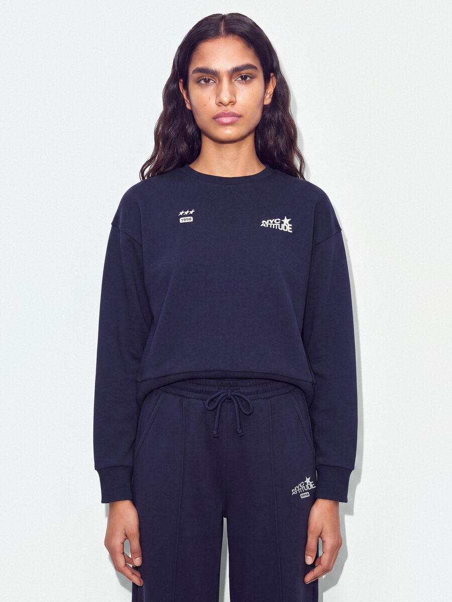 Blue cotton-blend crew-neck sweatshirt with print_0
