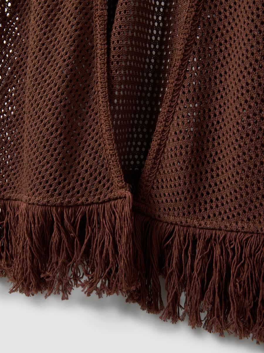 Brown crochet viscose-blend fringed cardigan, regular fit_5