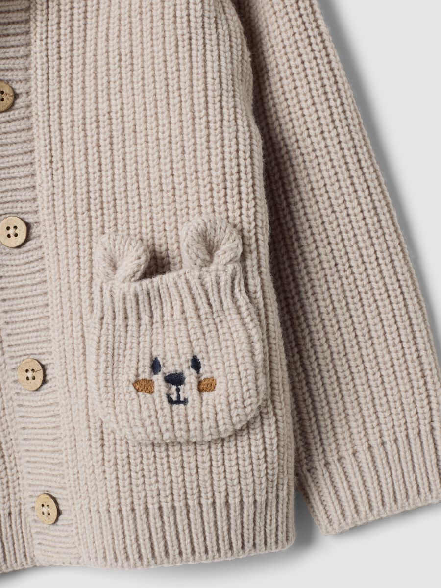 Grey V-neck hooded knitted cardigan, regular fit_3