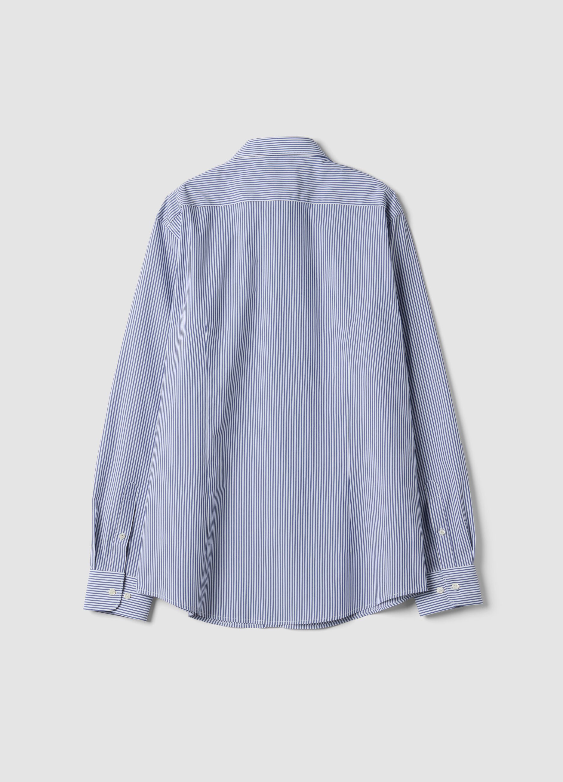 Blue striped lyocell-blend shirt with French collar, easy iron