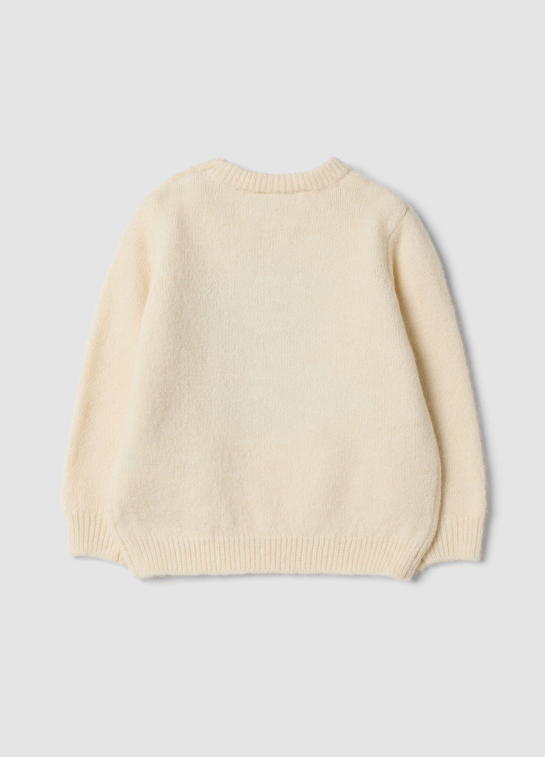White crew-neck stretch jersey top with puppy print