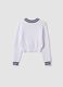 White V-neck viscose-blend jumper with striped trims for girls_4