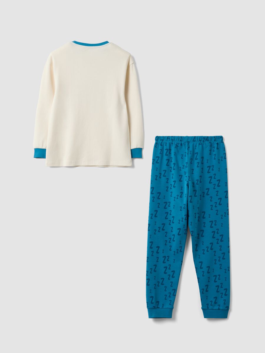 Beige and blue pure organic cotton pyjamas with bear print_1