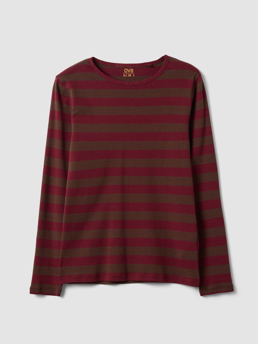 T-shirt marrone a righe in puro cotone con girocollo_4