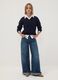 Maglia blu in lana elasticizzata scollo profondo a V regular fit_1