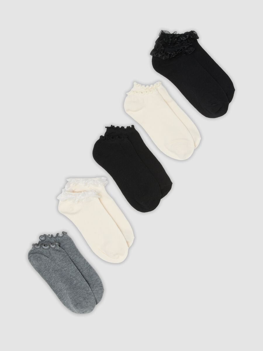 Five-pack of multicolour organic cotton-blend socks with ruffle trim_0