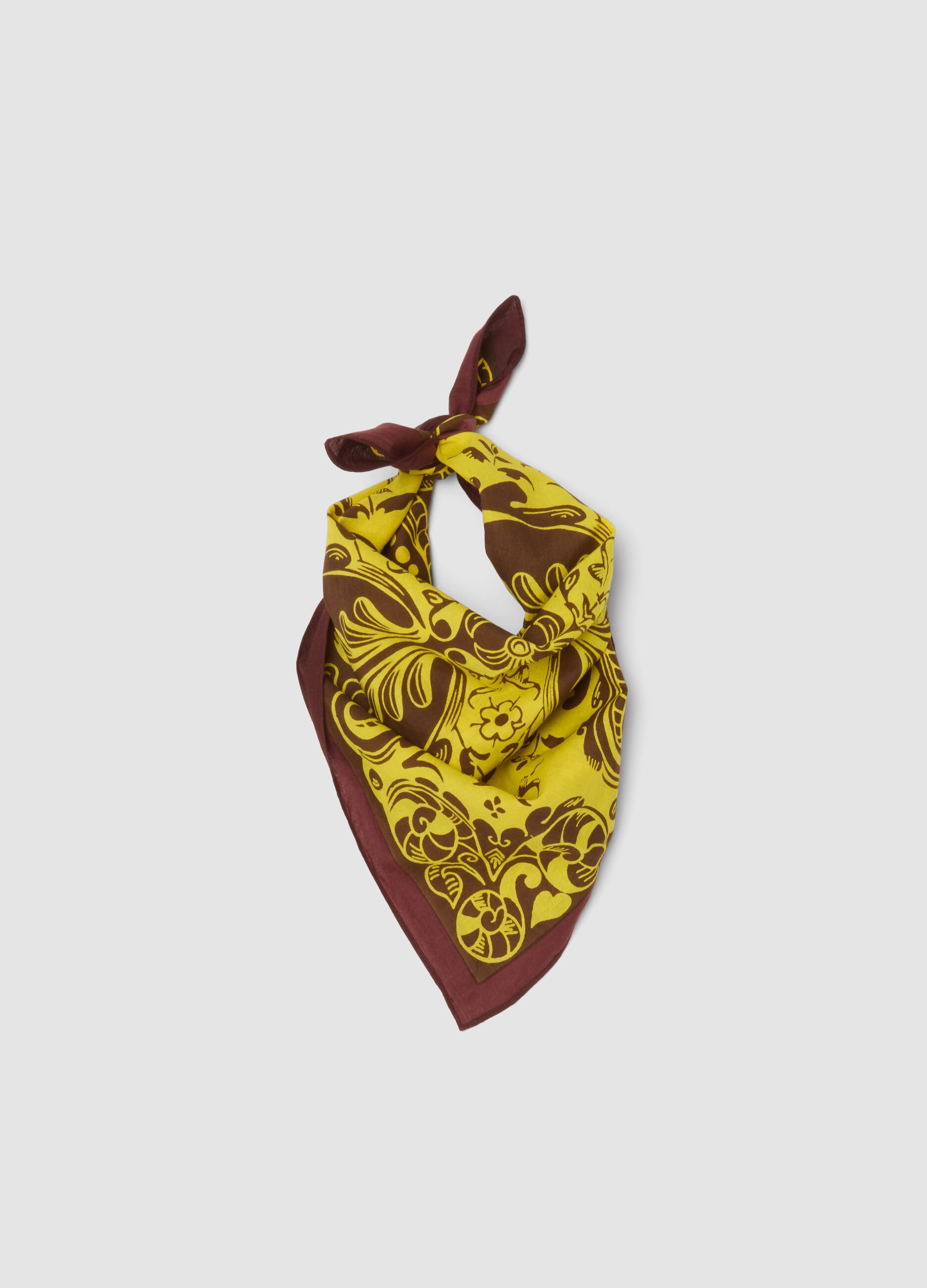 Red pure cotton scarf with ornamental print