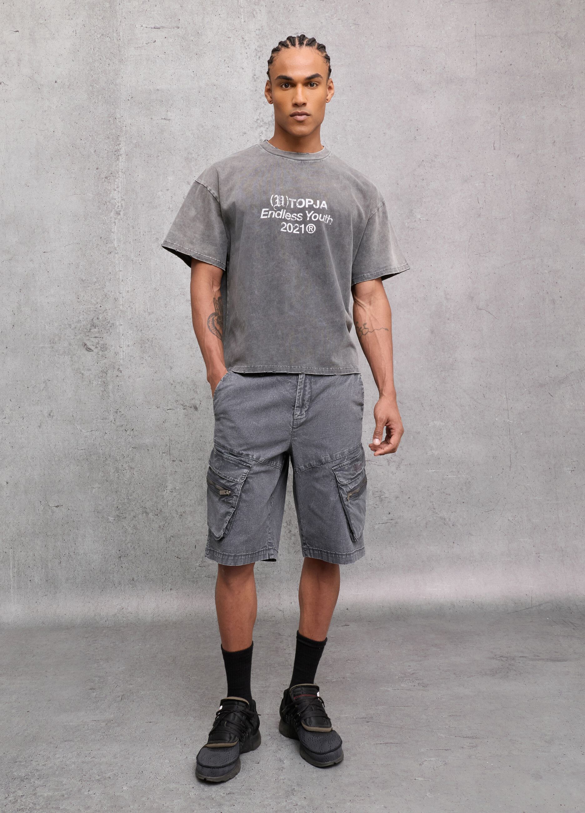 Washed Grey Cargo Shorts