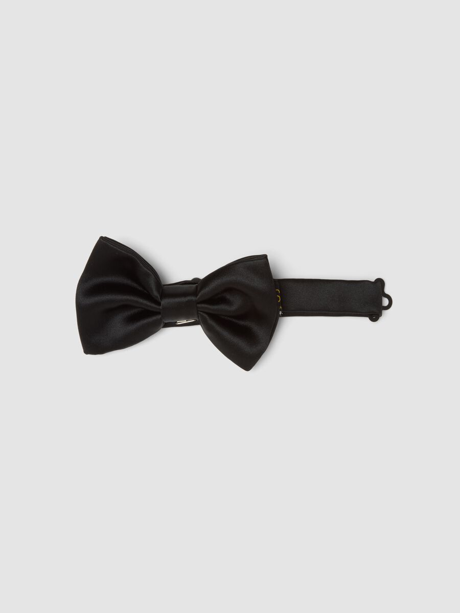 Black satin bow tie with adjustable hook_0