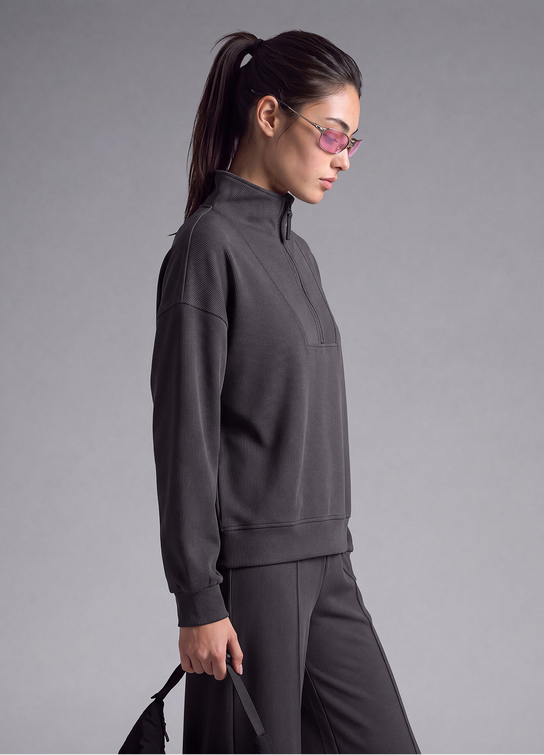 Grey stretch modal crew-neck sweatshirt ALTAVIA STUDIO