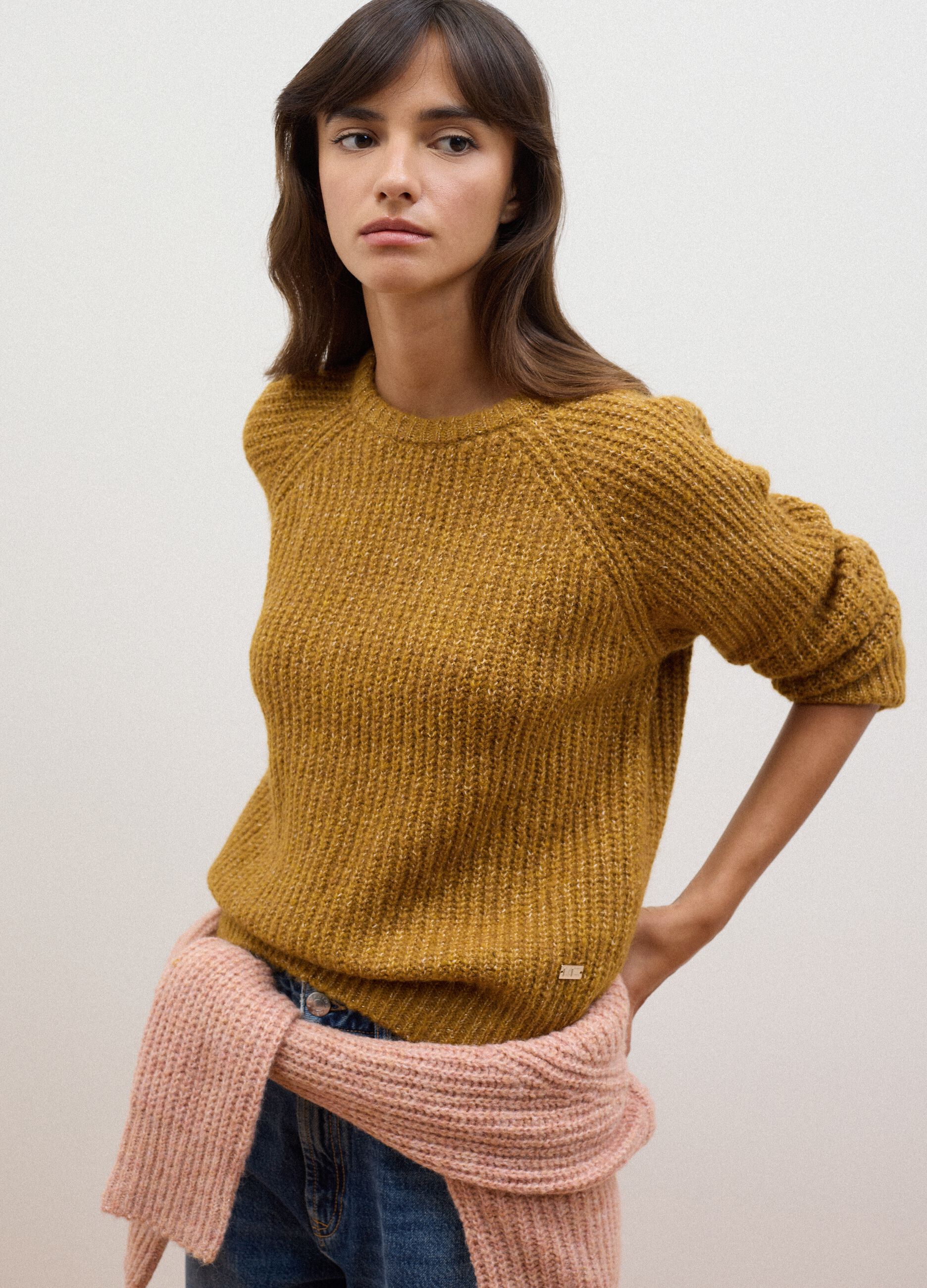 Yellow ribbed stretch wool jumper, regular fit