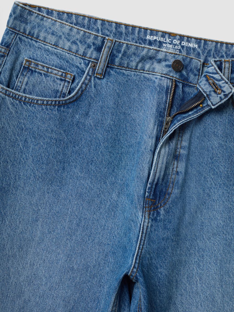 Blue wide-leg pure cotton jeans_6