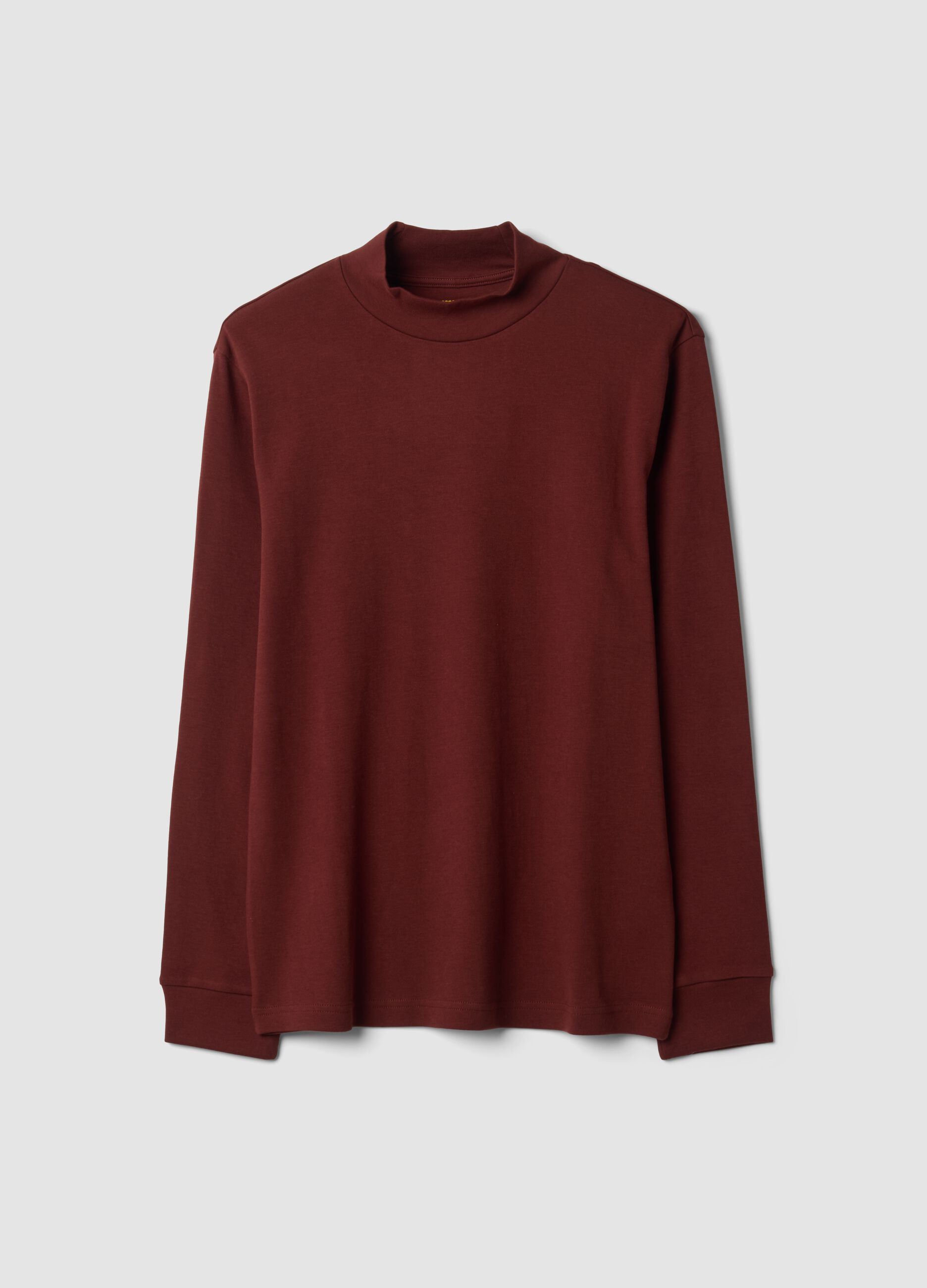 T-shirt marrone in puro cotone con collo rialzato strutturato