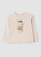 T-shirt rosa a maniche lunghe in cotone elasticizzato girocollo_0