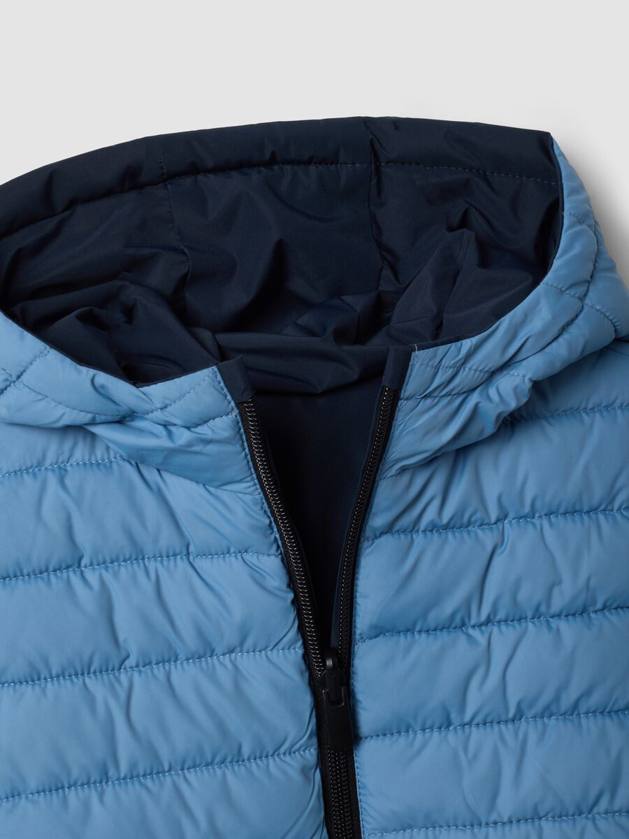 Reversible ultralight hooded zip jacket in light blue for boys_2