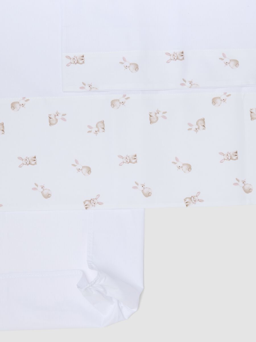 White pure cotton sheet set with bunny print_1