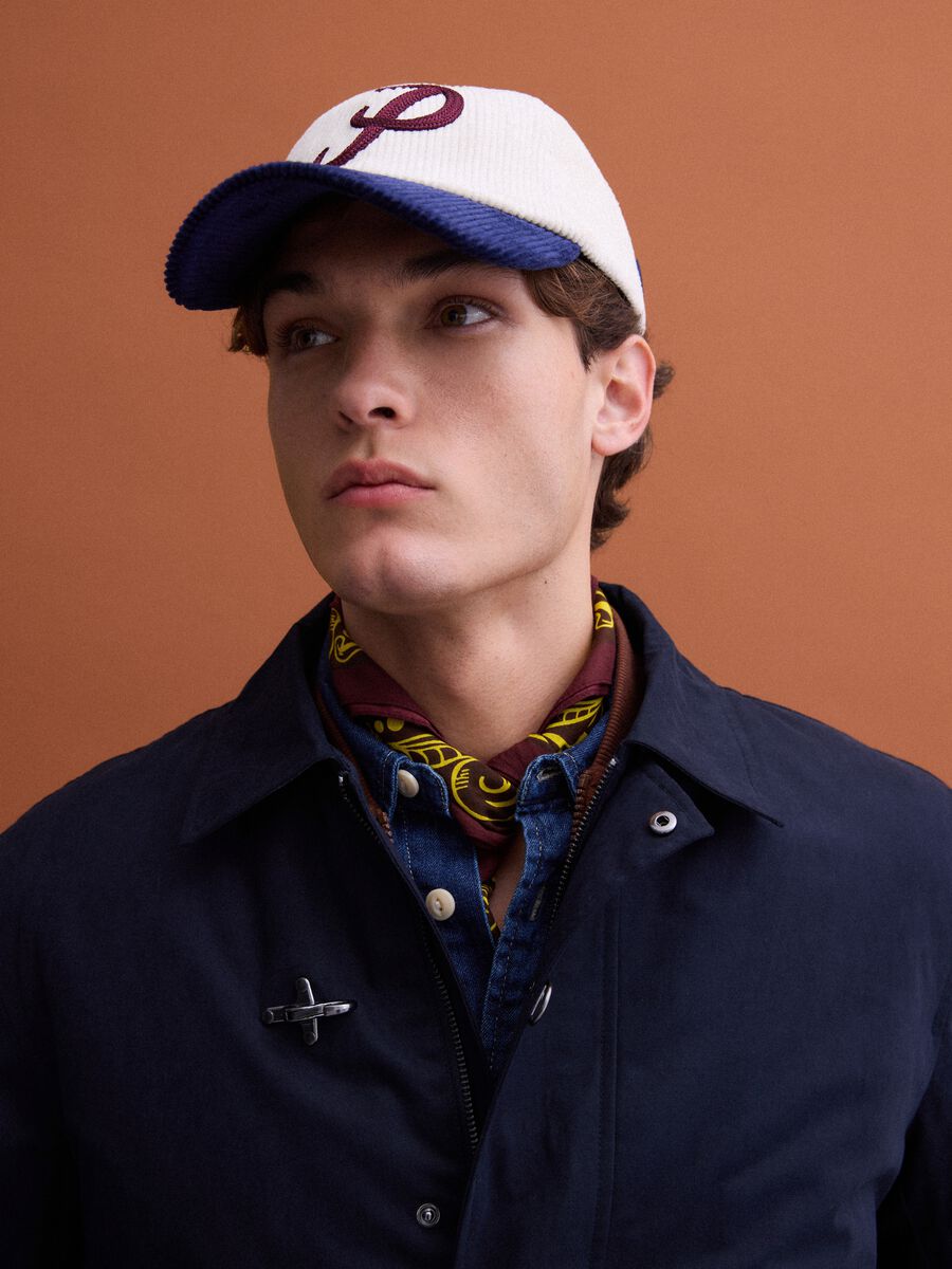 Blue padded cotton-blend jacket with zip_1