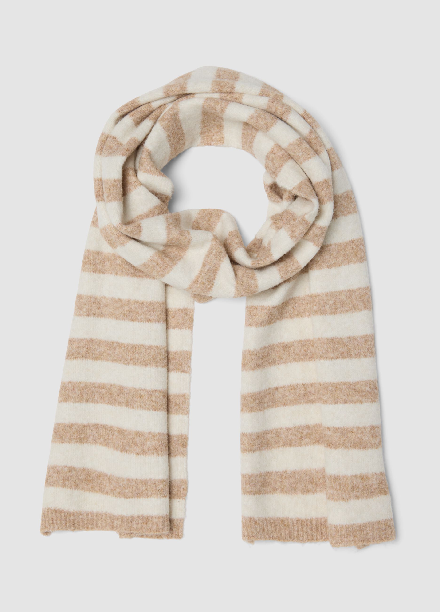 Sciarpa avorio e beige chiaro in misto lana elasticizzata