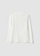 T-shirt bianca in puro cotone organico con collo rialzato e stampa cagnolino_1