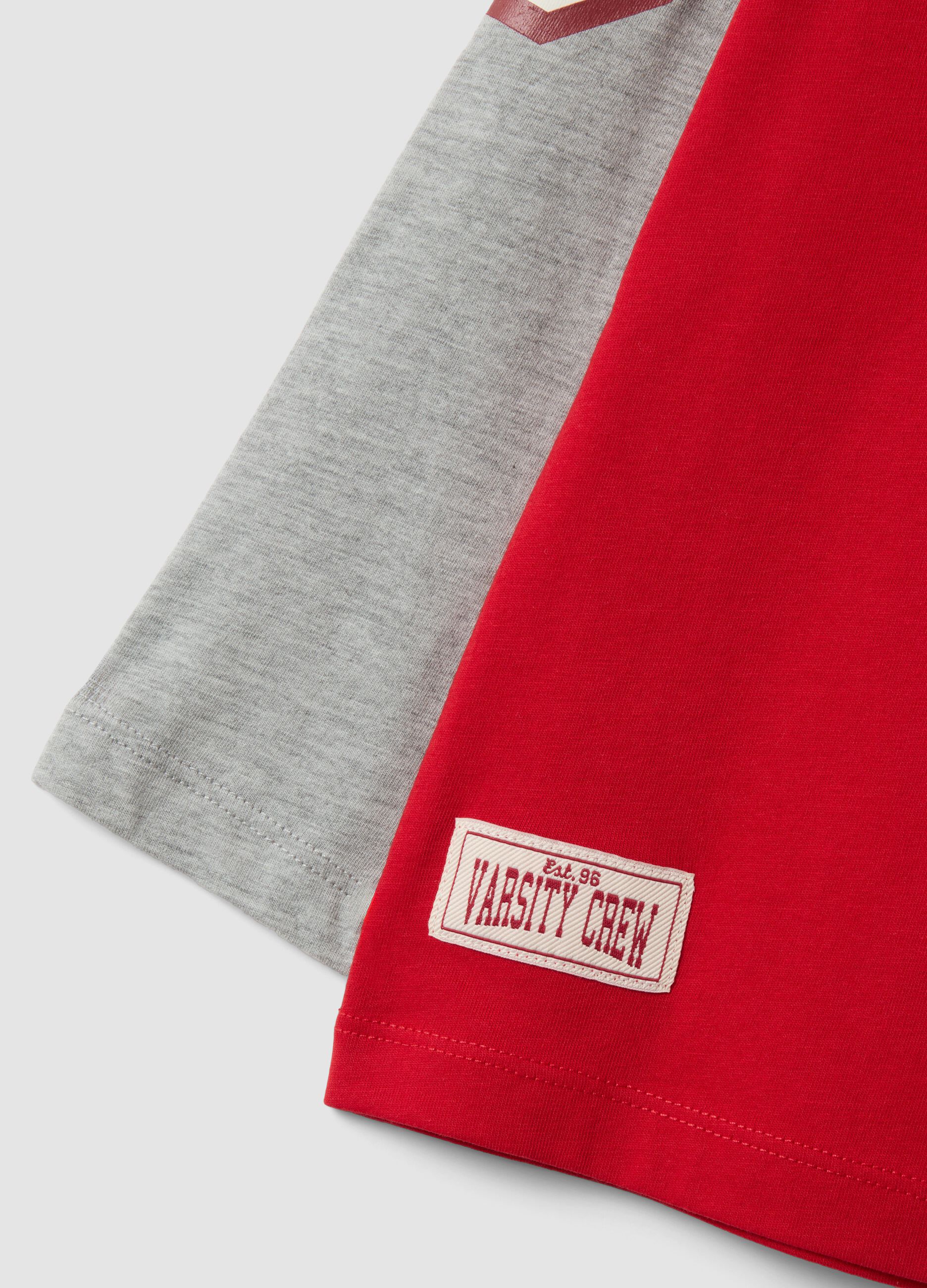 Red pure cotton crew-neck raglan T-shirt for boys