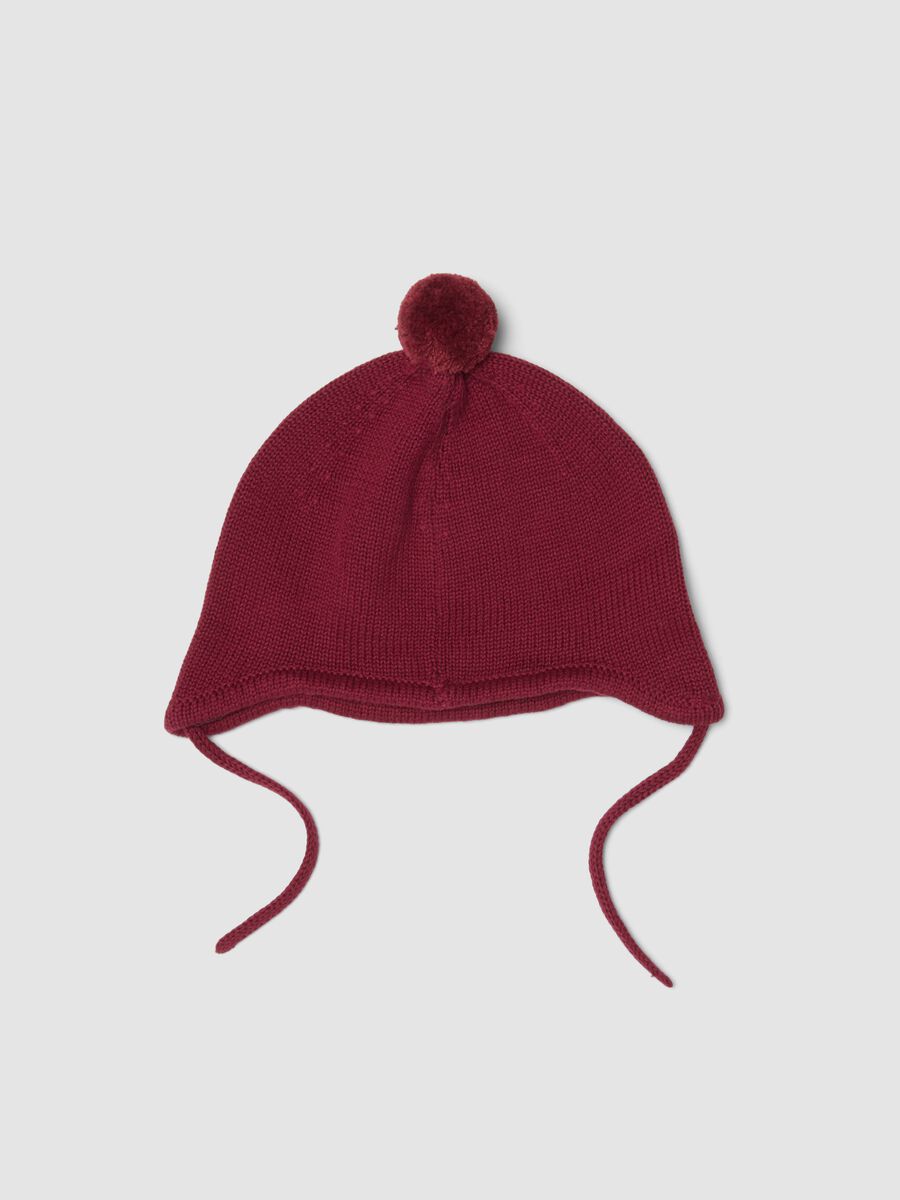 Cappello rosso in puro cotone organico con pon pon_1