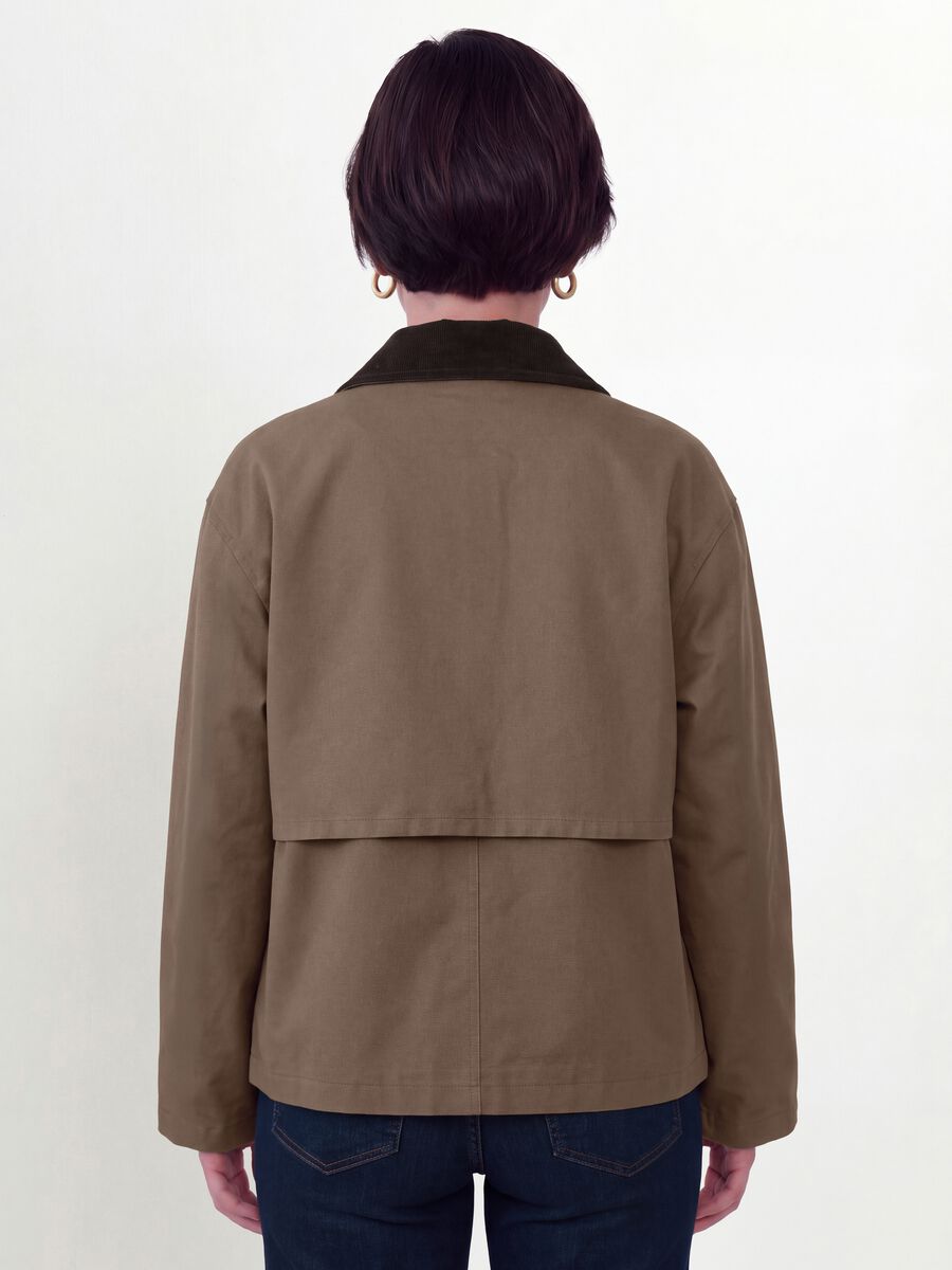 Brown pure cotton jacket with contrasting collar, regular fit_3