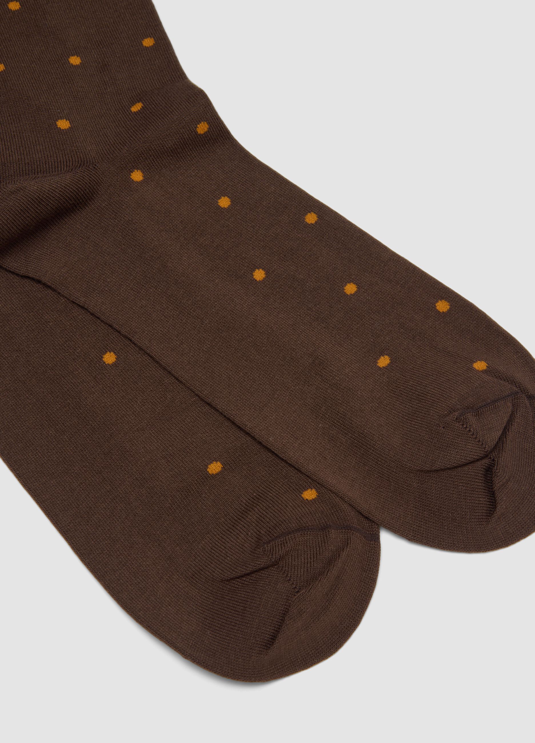 Brown polka dot stretch cotton knee-high socks
