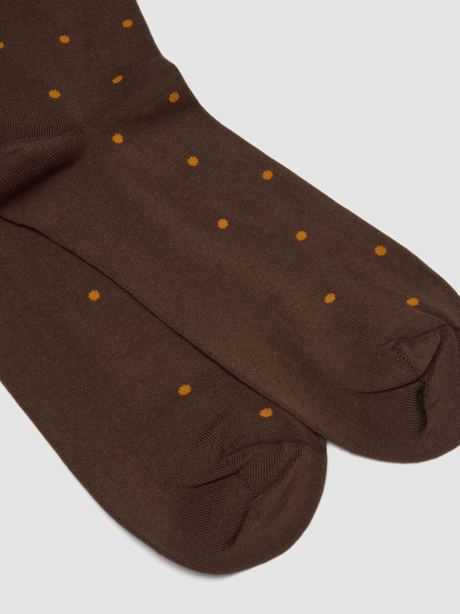 Brown polka dot stretch cotton knee-high socks_2