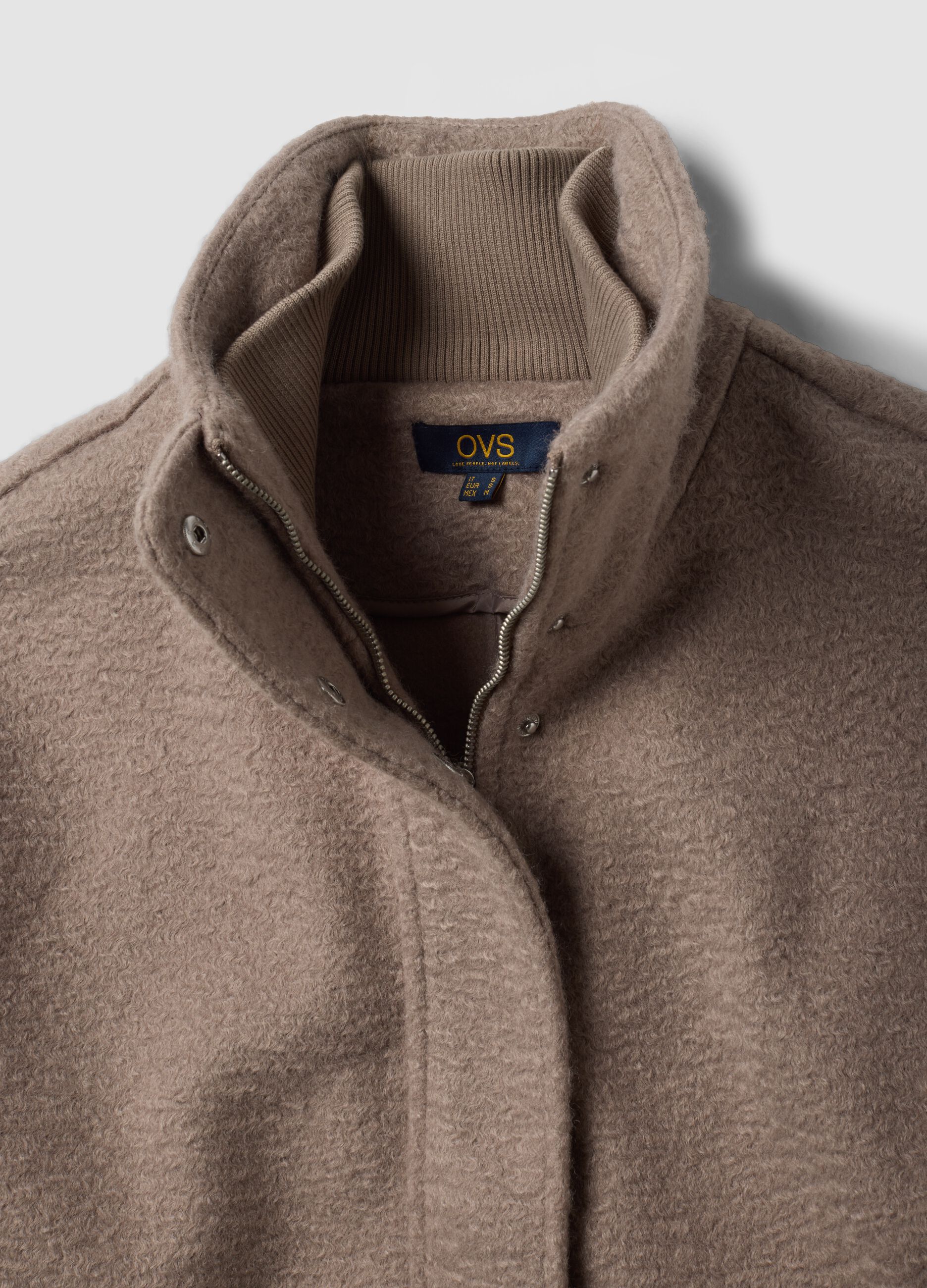 Beige regular-fit jacket with high neck and patch pockets