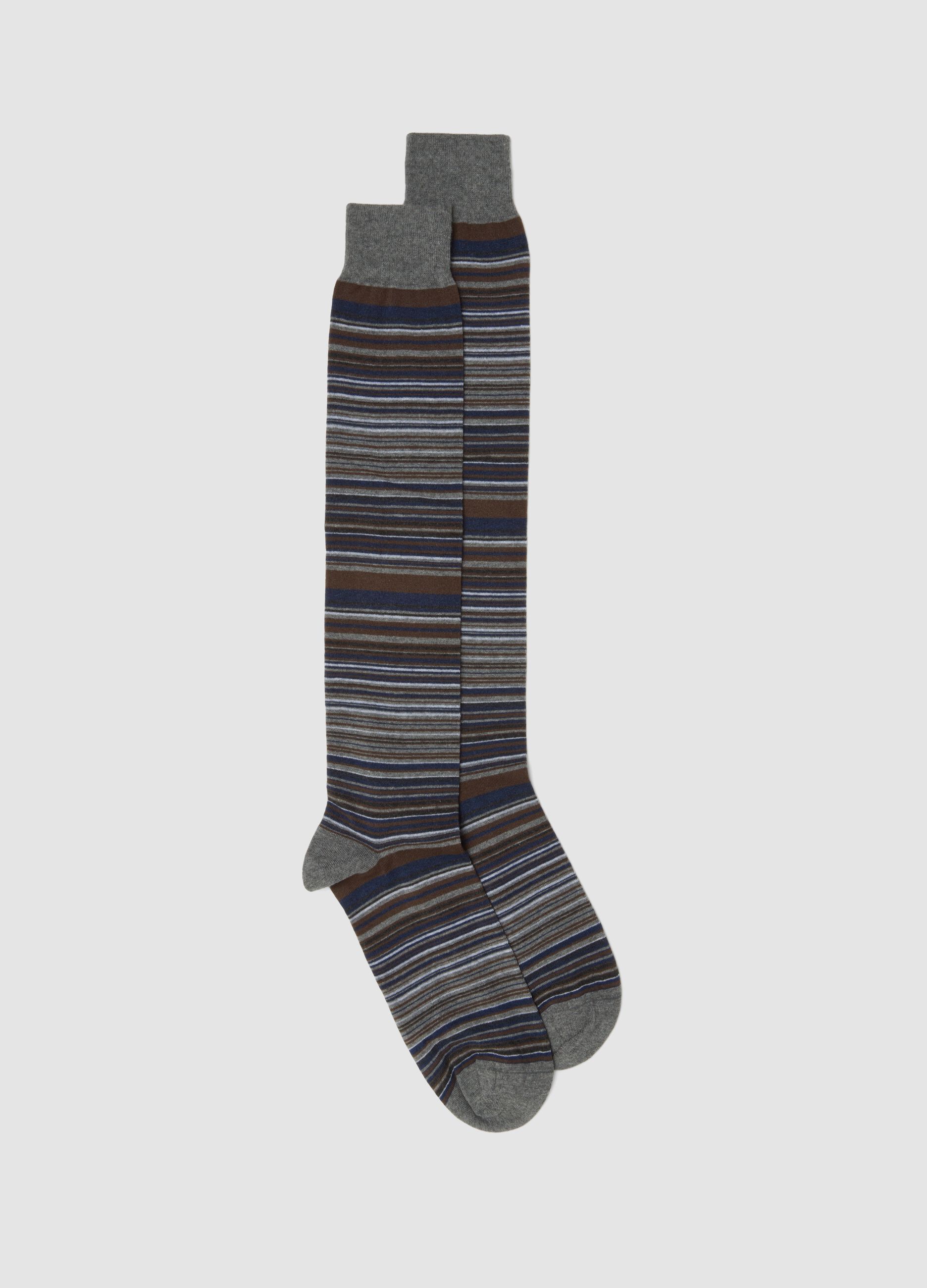 Grey striped long socks in stretch cotton