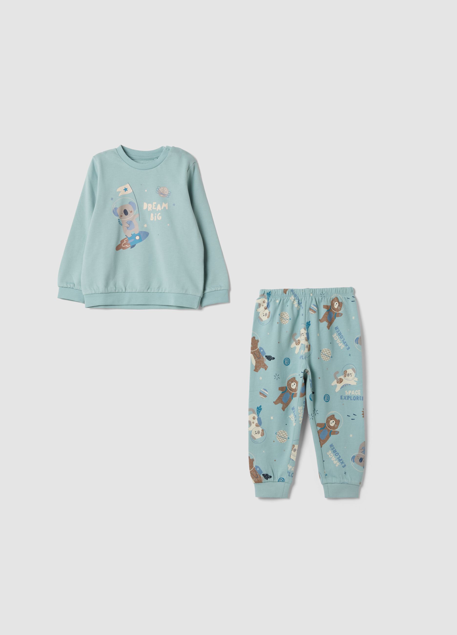 Grey organic cotton babygrow pyjamas with cute animals