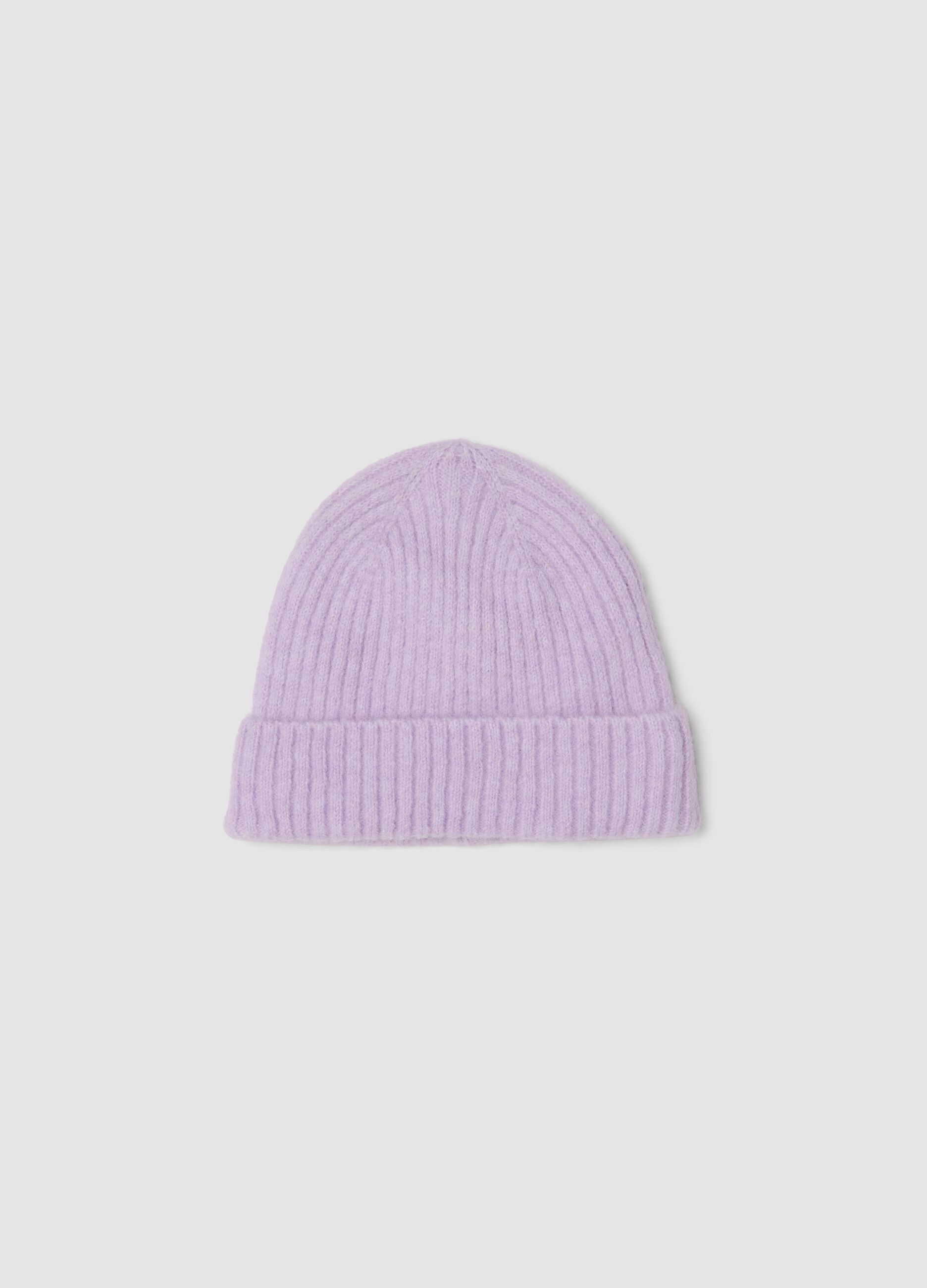 Purple ribbed stretch wool-blend hat