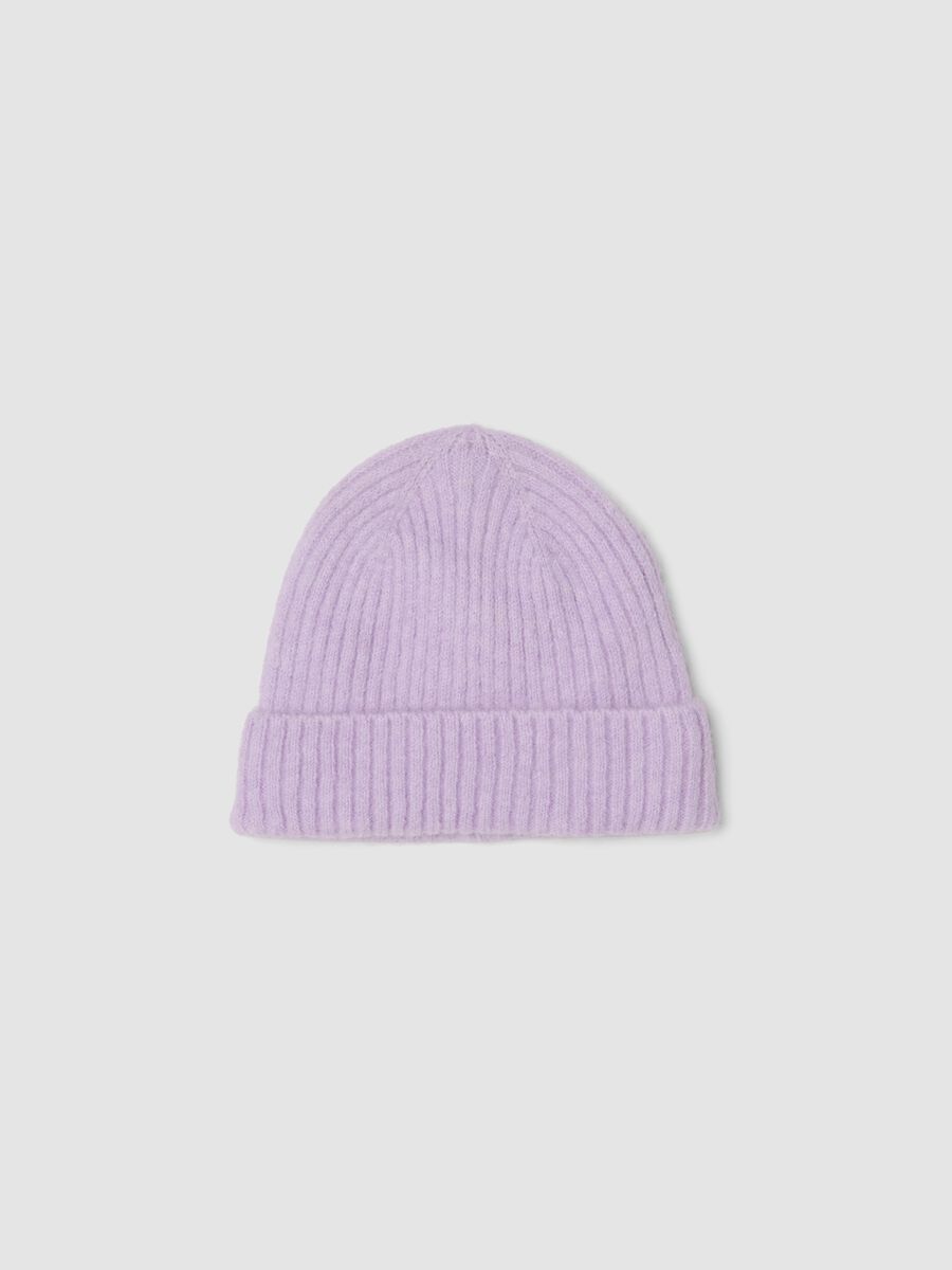 Purple ribbed stretch wool-blend hat_0