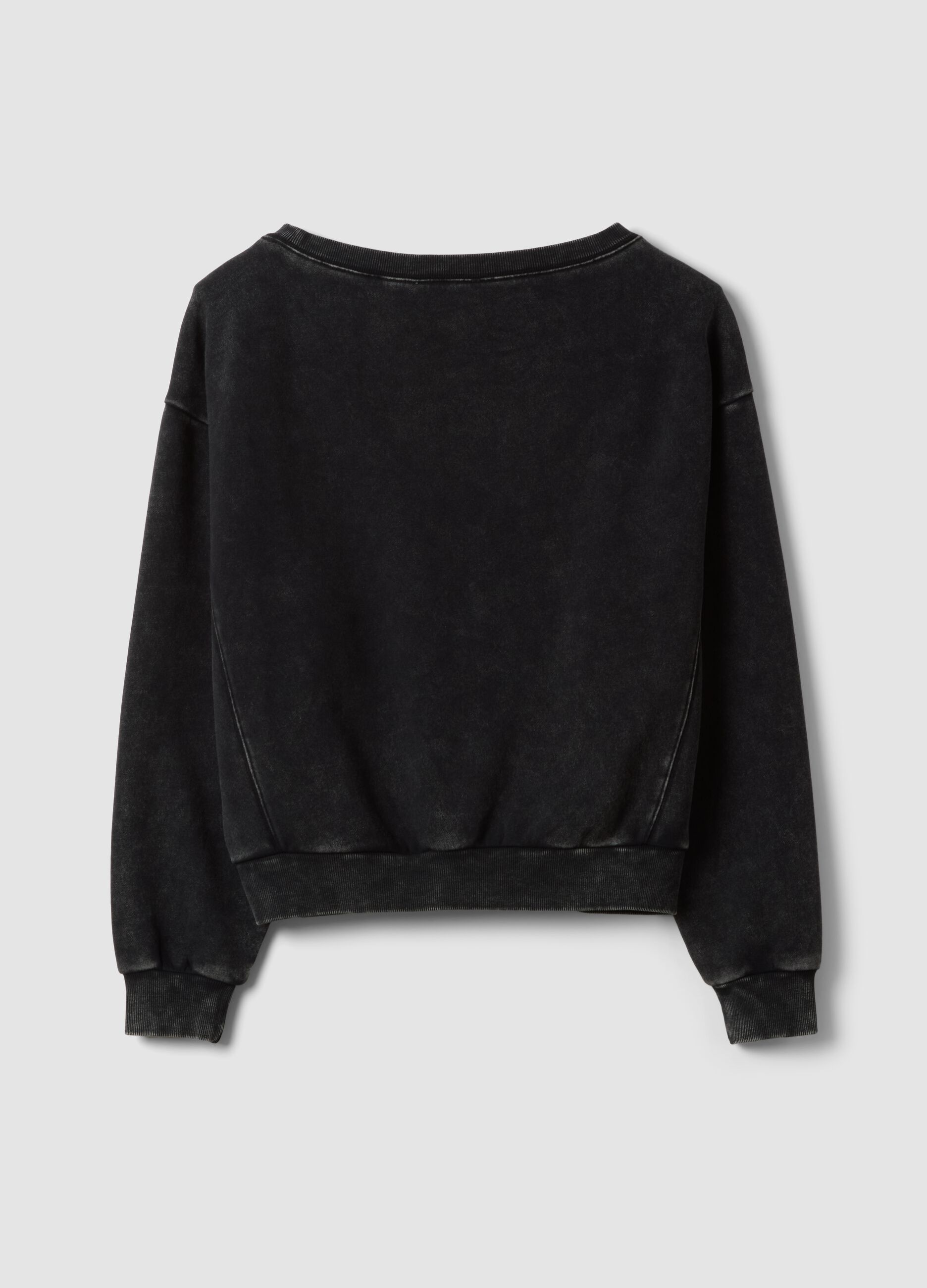 Black cotton-blend sweatshirt with boat neckline